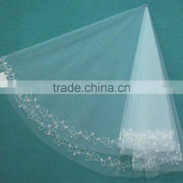 New design sample mesh fabric hand bead embroidery lace trim bridal veil