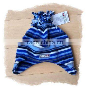 windproof striped promotional winter polar fleece knitted kids hat