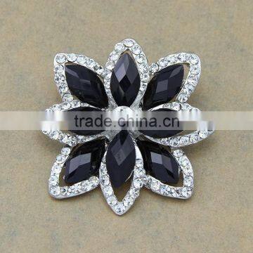 Black flower design brooches high end crystal flower brooch hot sales flower brooch for 2016 promotional items