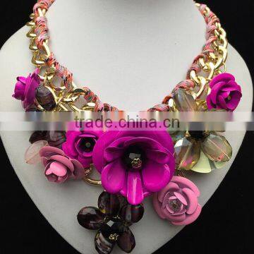 Lastets Fashion Handmade Multi Color Flower Crystal Statement Necklaces