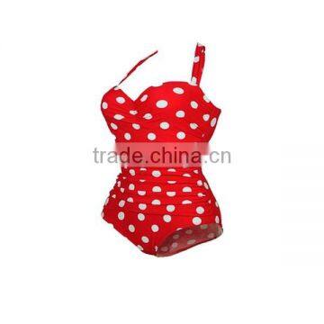 Retro Vintage Floral Print White Polka One Piece Swimwear Monokinis photo-3