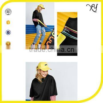 Round Neck Short Sleeve Patchwork Longline Drop Shoulder Custom T Shirt Printing Women Oversized T Shirt Hip Hop Fashion photo-2