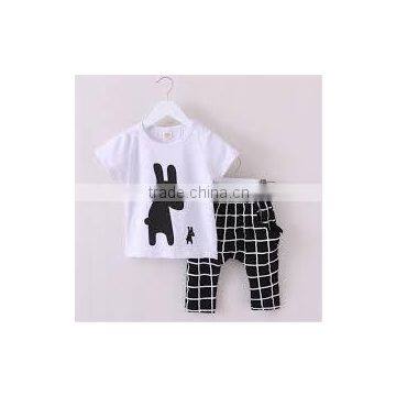 Baby Girls animal Pattern printed T-shirt plaid Pants Outfits