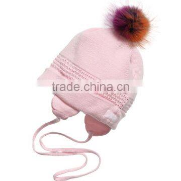 Myfur Double Deck Cotton Yarn Crochet Knitting Hat With Removable Raccoon Fur Pom Pom