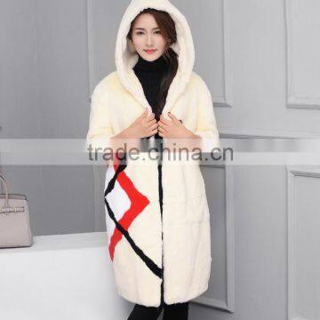 wholesale Rex rabbit coat with a hat long Korean Slim thin fashion women's clothing