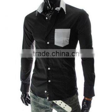 New Mens Long Sleeve Contrast Color Slim Fit Casual Shirt photo-2