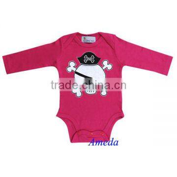 Newborn Baby Halloween Skull Pirate Hot Pink Long Sleeves Romper Bodysuit 0-12M