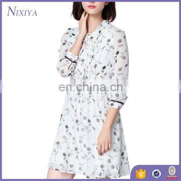 Fashion Shirt Collar Long Sleeve Chiffon Floral Print Casual Dress For Women