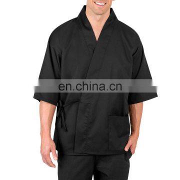 Japan Black Sushi Japan Chef Coat with Half Sleeves 65%Polyester 35%Cotton