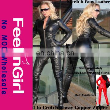 Stylish Sexy Black Zipper Closure Faux Leather Catsuit