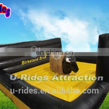 Norway Mechanical Bull Rodeo Game Rodeo Surfboard With Black And Yellow Inflatable Background