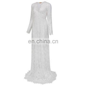 Kate Kasin Maternity Sexy Deep V-Neck Long Sleeve See-Through White Lace Maxi Long Maternity Dress KK001082-2 photo-3