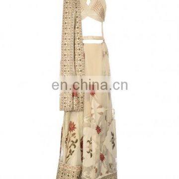 Beige Lengha With Pearls and Applique