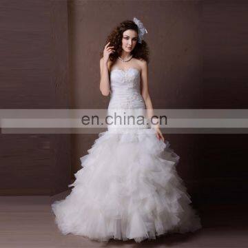 Gorgeous Sweet Heart Pleated Beaded Ruffle Wedding Dress Chapel Train