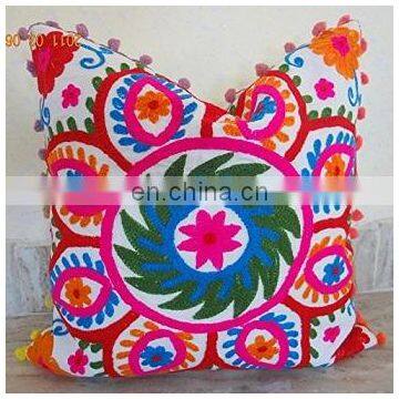 Mandala Vintage Suzani Cushion Cover Embroidered 16x16'' Indian Pillow Case Cotton Cover Throw 40x40 Cm