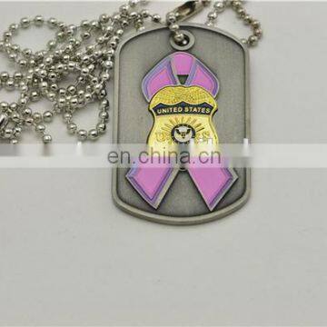 Breast Cancer pink ribbon dog tag with chain