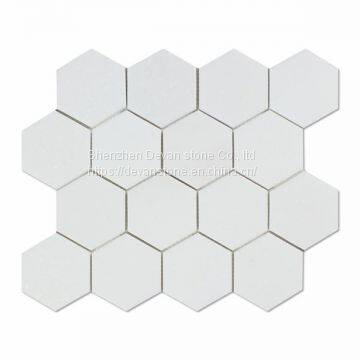 Thassos Hexagon Marble Bathroom Floor Mosaic photo-2