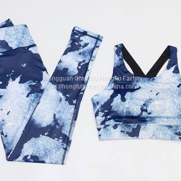 Women 2 Two Pieces Yoga Crop Tank Top Strappy Bra and High Waist Leggings Sports Outfit Workout Suit Set photo-2