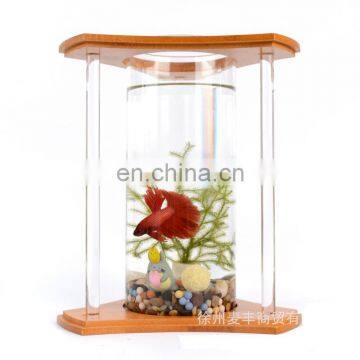 Creative bamboo and wood ecological fish tank desktop mini aquariums wholesale