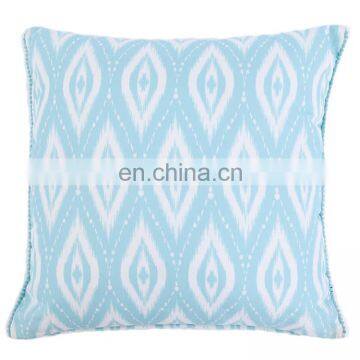 Turquoise printed decorative Cotton Canvas Pillow Sofa Throw with cute pom