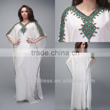 2014 New White Beaded Crystal Dubai Evening Dress Abaya