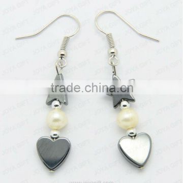 Fashion Hematite Heart Beads Earring;hematite beads and silver color earring findings hematite earrings 2pcs/set