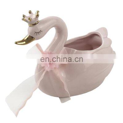 indoor pink animal swan shape ceramic garden flower plant planter pot