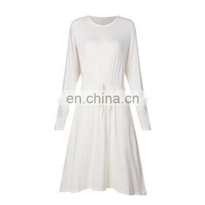 Manufacturers Wholesale Dress Drawstring Waist Solid Color Pocket Long-sleeved Dress photo-2
