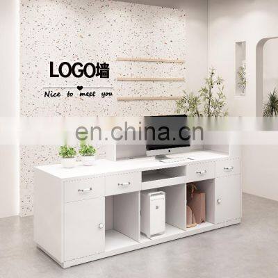 Custom Special Shapes Front Desk Wood Salon Counter Hotel Salon Spa Reception Desk for Sale photo-4