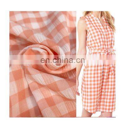 wholesale fabrics suppliers gingham pink plaid rayon cotton polyester crepe fabric dress