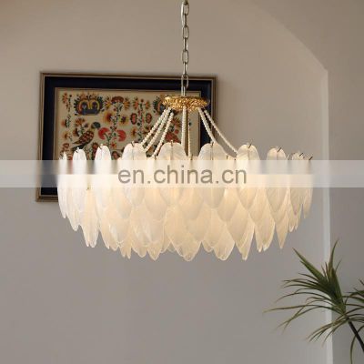 Simple Feather Hanging Lamp Decor LED Chandelier Dimmable Led Lights Handmade Glass Pendant Light