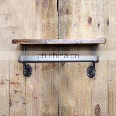 Industrial Display Wall Mounted Rustic Floating Clothing Rack Pipe Frame Shelves photo-2