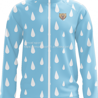 Custom Sublimation Blue Jacket of Water Drop Pattern With White Zipper photo-1