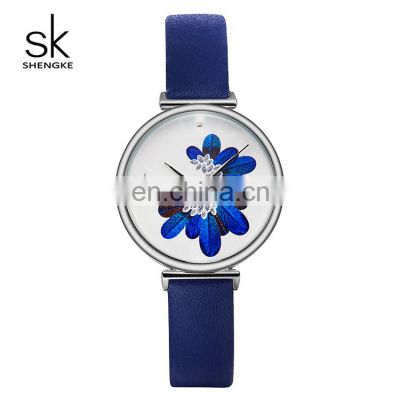 SHENGKE Elegant Lady Wristwatch Artistic Dial Leather Band Watches Japan Quartz Watch K0123L