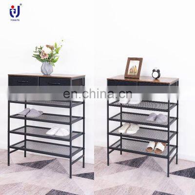 New Arrival Vintage Five-layer Entryway Doorway Shoes Storage Rack With Two Cloth Drawers As You Require photo-5