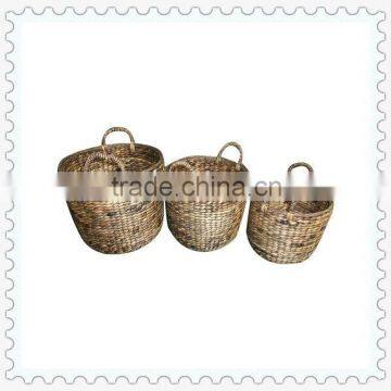 cheap woven round shape S/3 water hyacinth storage basket with handles