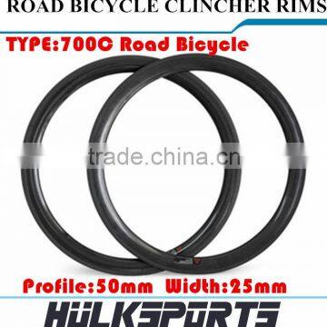 Road bicycle wheel rims 700c 50mm profile 25mm width carbon road bike clincher wheel rims carbon clincher wheel bike rims