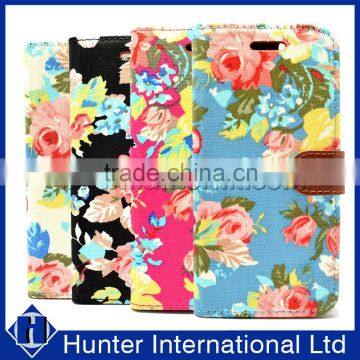 Popular Flower Demin Fabric Folio Case For IP6 4.7 Inch