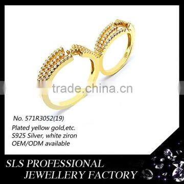 Simple and fashion women's jewelry rings s925 silver 18 karat gold plated double ring