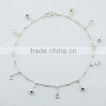 Sterling Silver Charms Anklet Fancy Spheres & Hoop Charms