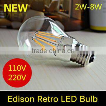 E27 2W 4W 6W 8W LED Chips LED Bulb Light Lamps Glass Globe Lamp Edison Led Filament Bulb Warm White 110V 240V Lampada Led