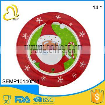 novelty Christmas themed 14" red round shape christmas plate