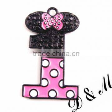 Wholesale large 40mm fashion silver alloy rhinestone digital "1" pendants for kids jewelry making