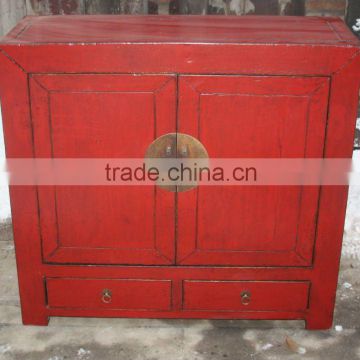 chinese antique red living room cabinet with two door two drawer