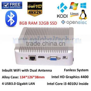 Remote Control Mini Computer with i3 CPU Haswell Design Fanless 12V DC IN 8GB RAM 32G MSATA Cheapest I3 PC