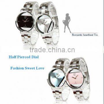 Fashion Alloy Half Look-through Inverted Triangle Dial Couple Watches