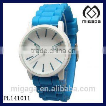 Fashion Easy to read Light Blue w/ White Silicone Watch