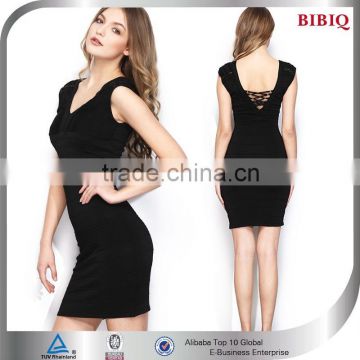 Wholesale 2015 Fashion V-Neck Sexy Black Bodycon Club Dress