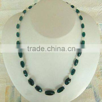 Hot sell gemstone necklace green agate with crystal rice beads necklace jewelry