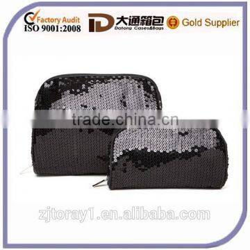 Black Large Women Fashionable Cosmetic Bag Set With Sequins